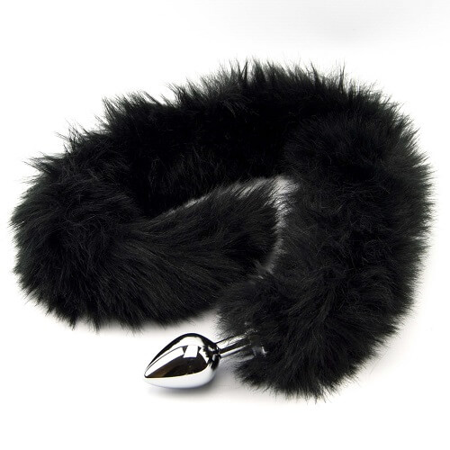n10880-furry-fantasy-black-panther-tail-butt-plug-2 Metal Butt Plug with Black Panther Tail